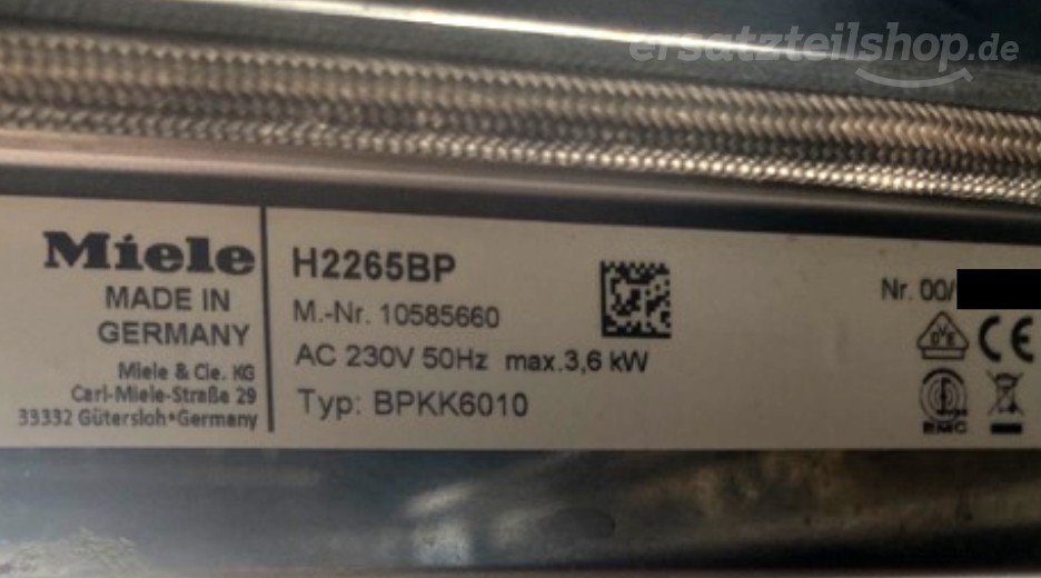 Typenschild Miele H 2265 BP H2265BP