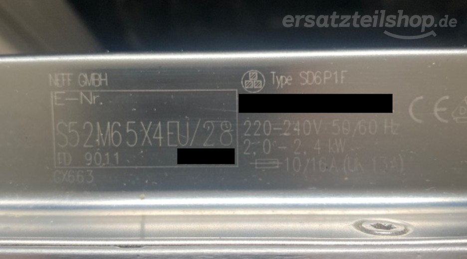 Typenschild Neff S52M65X4EU/28