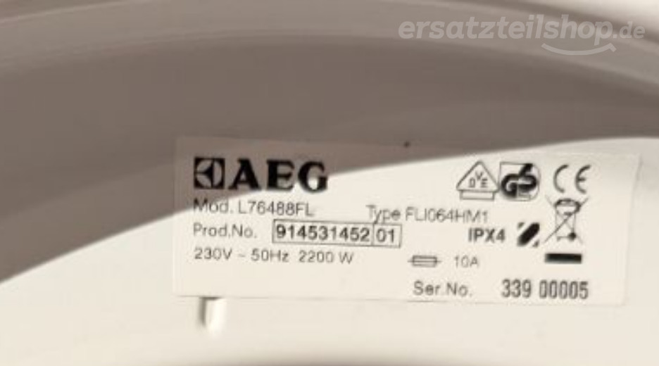 Typenschild AEG L76488FL 91453145201