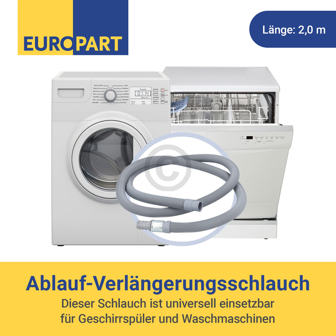 Ablaufschlauchverlängerung 2m für 19mmØ an Geschirrspüler Waschmaschine