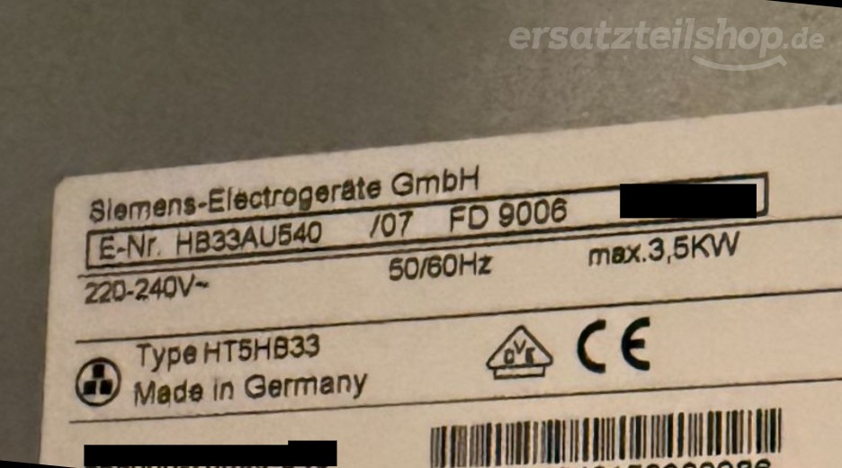 Typenschild Siemens HB33AU540/07