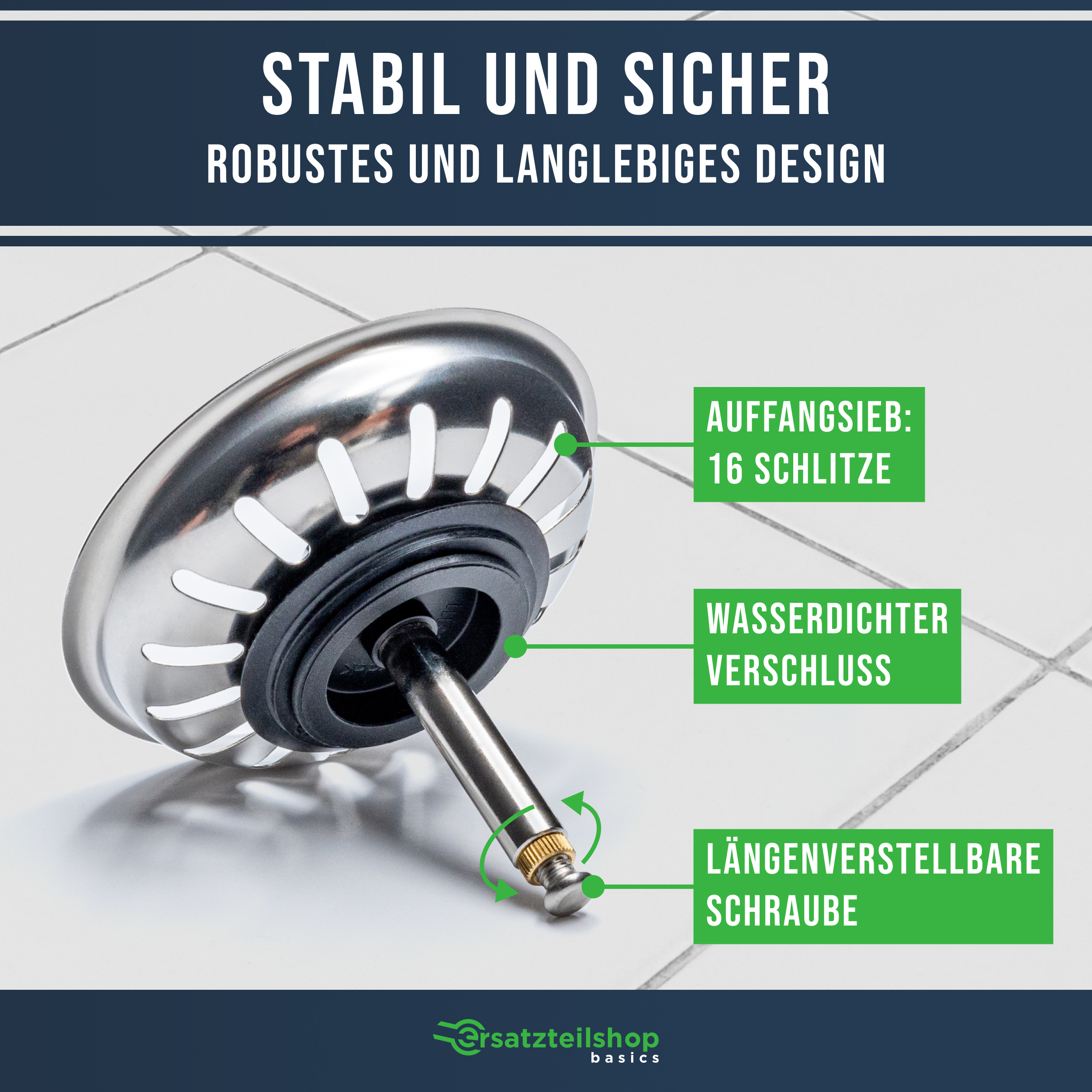 Siebkörbchen 81mmØ 1 1/2" mit Hubstange 8x48-69mm für Siebkorbventil Spülbecken