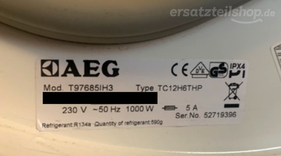 Typenschild AEG T97685IH3 91609773500