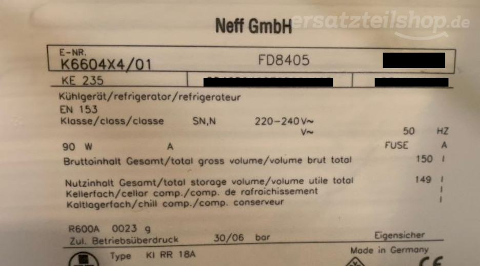 Typenschild Neff K6604X4/01