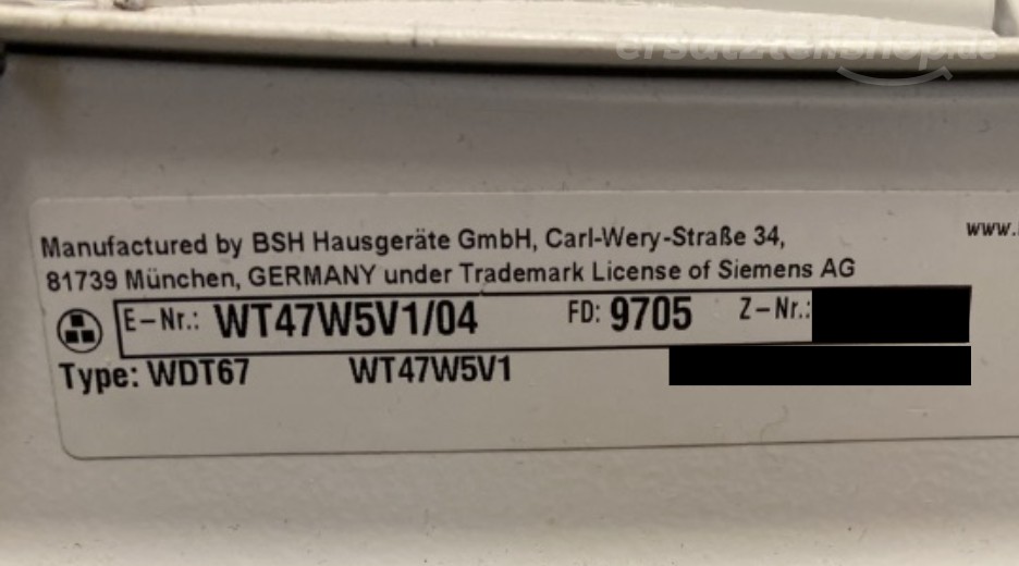 Typenschild Siemens WT47W5V1/04