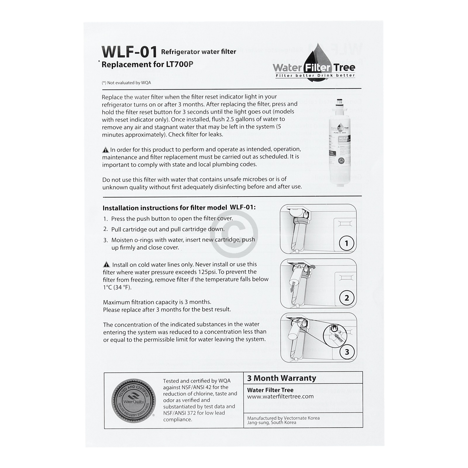 Wasserfilter intern wie LG LT700P ADQ36006101 für KühlGefrierKombination