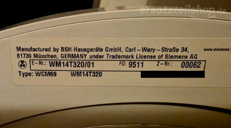 Typenschild Siemens WM14T320/01