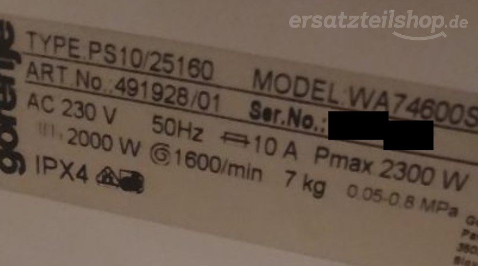 Typenschild Gorenje WA74600SAT 491928