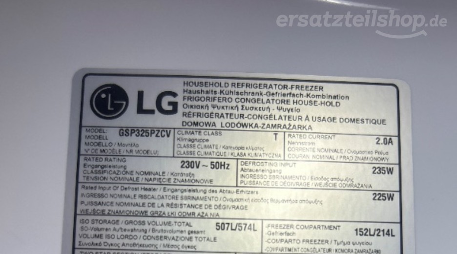 Typenschild LG GSP325PZCV.APZQEUT GSP325PZCV.APZQEUT