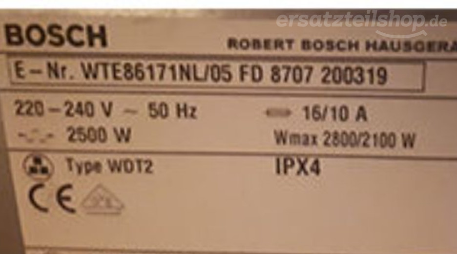 Typenschild Bosch WTE86171NL/05