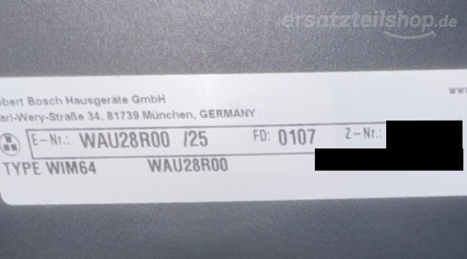 Typenschild Bosch WAU28R00/25