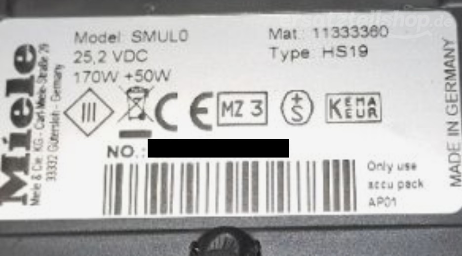 Typenschild Miele TRIFLEX HX1 SMUL0 SMUL0