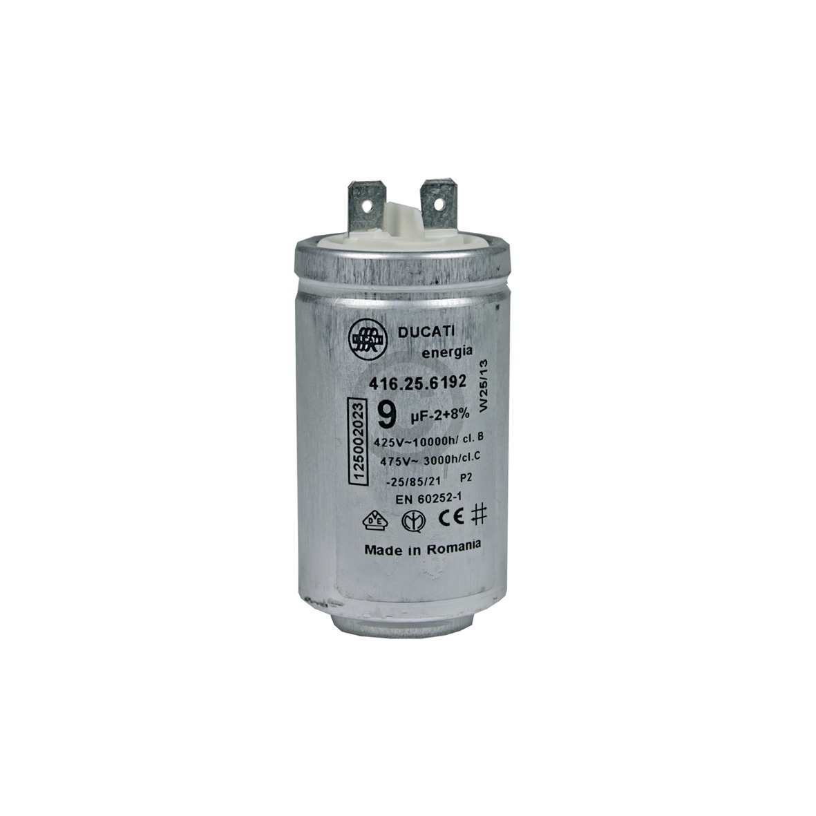 Kondensator 9,00µF mit Steckfahnen 125002022 AEG, Electrolux, Juno, Zanussi