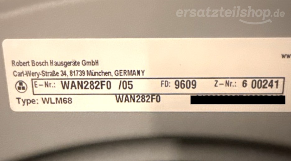 Typenschild Bosch WAN282F0/05