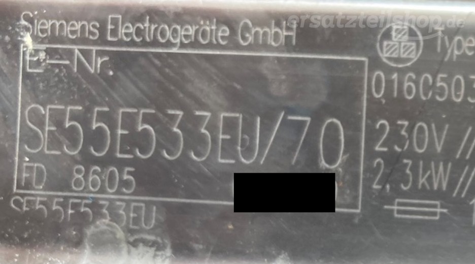 Typenschild Siemens SE55E533EU/70
