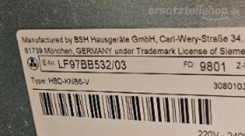 Typenschild Siemens LF97BB532/03