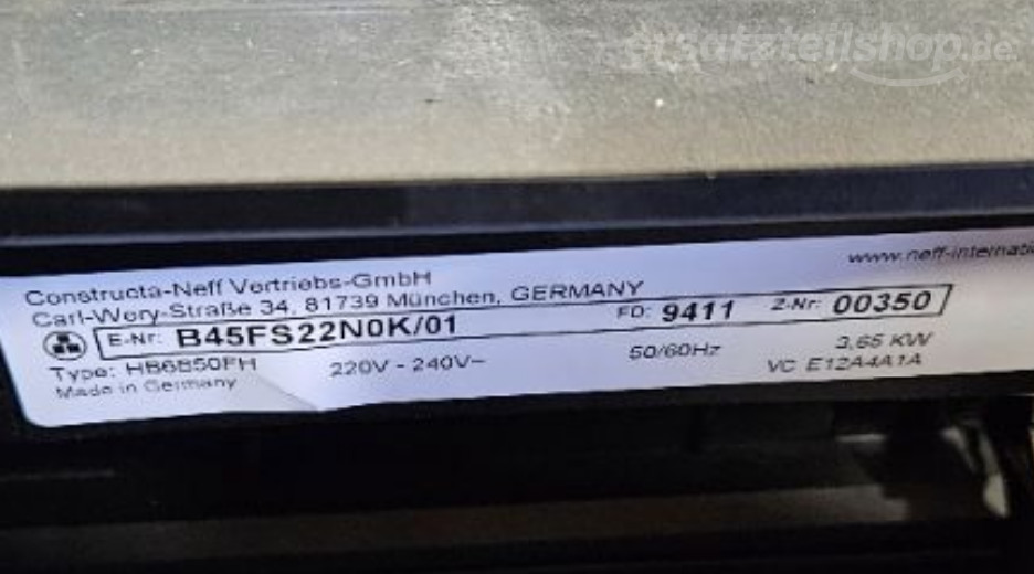 Typenschild Neff B45FS22N0K/01