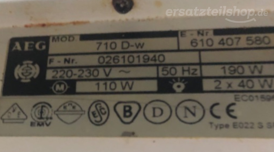 Ersatzteile AEG 710 D - W 61040758000 Typenschild AEG 710 D - W 61040758000