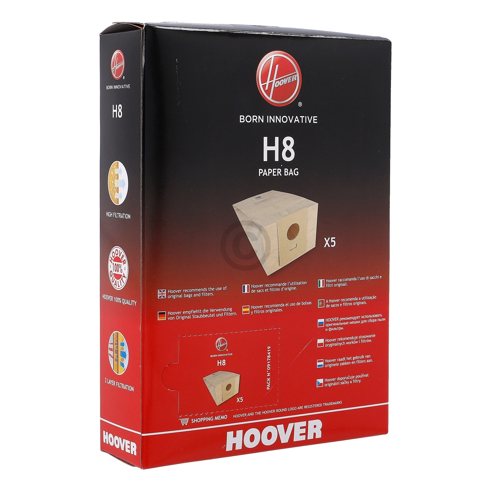 Filterbeutel HOOVER H8 09178419 für Bodenstaubsauger 5Stk