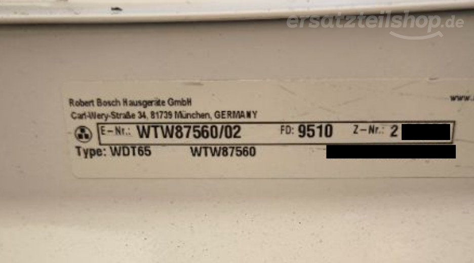 Typenschild Bosch WTW87560/02