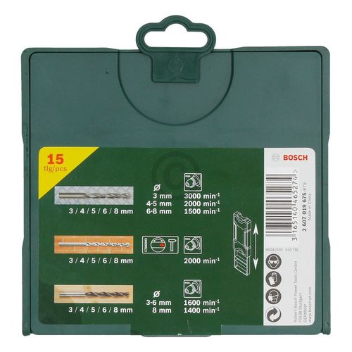 BohrerSet BOSCH 2607019675 Mini-X-Line Holzbohrer Steinbohrer Metallbohrer 15teilig
