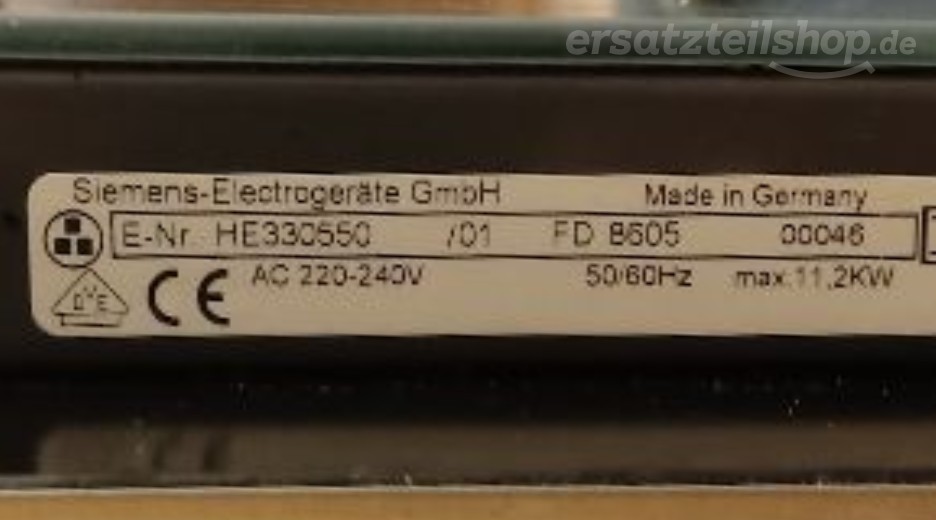 Typenschild Siemens  HE330550/01