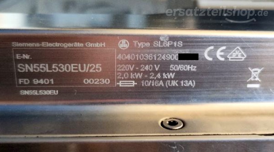 Typenschild Siemens SN55L530EU/25