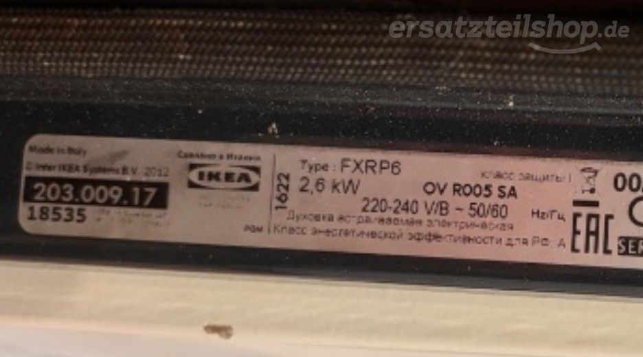 Typenschild IKEA 203.009.17 OV R005 SA EINBAUHER 852315601000