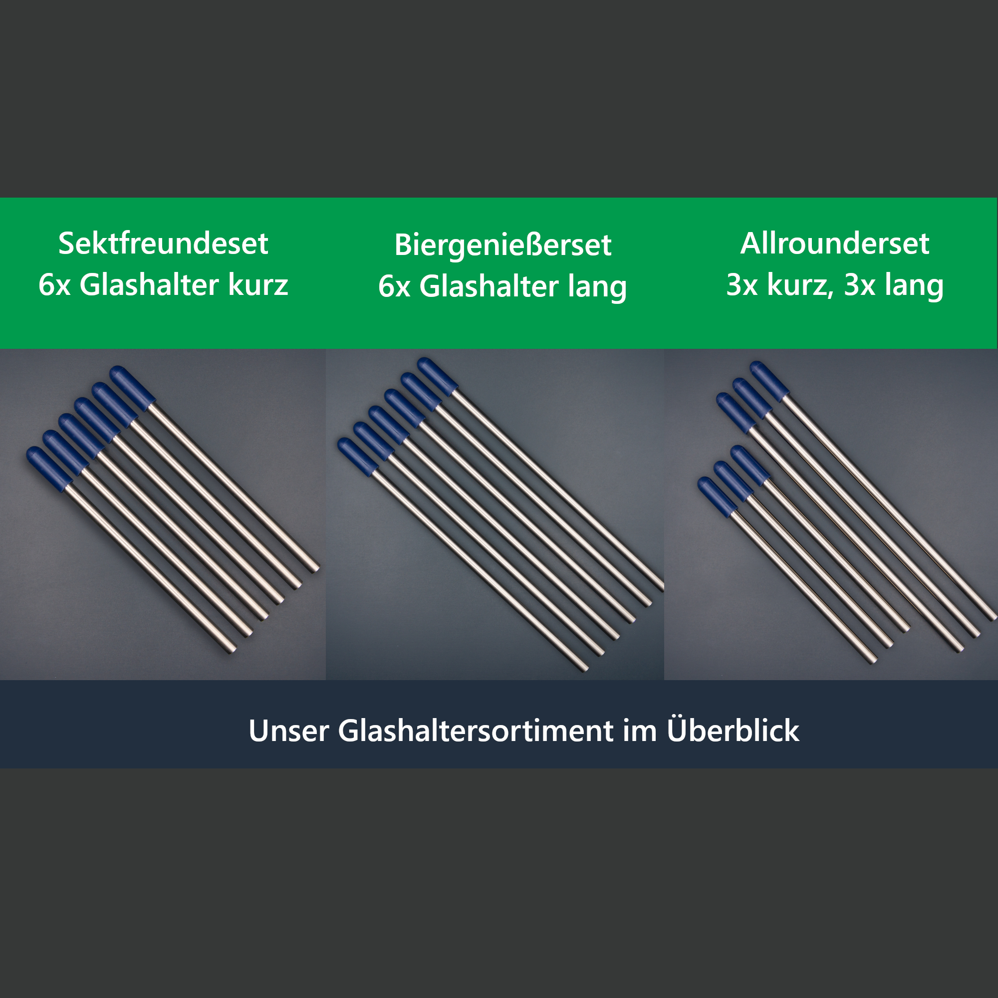 Edelstahl Glashalter für Geschirrspüler mit blauen Kappen - Set Bierliebhaber