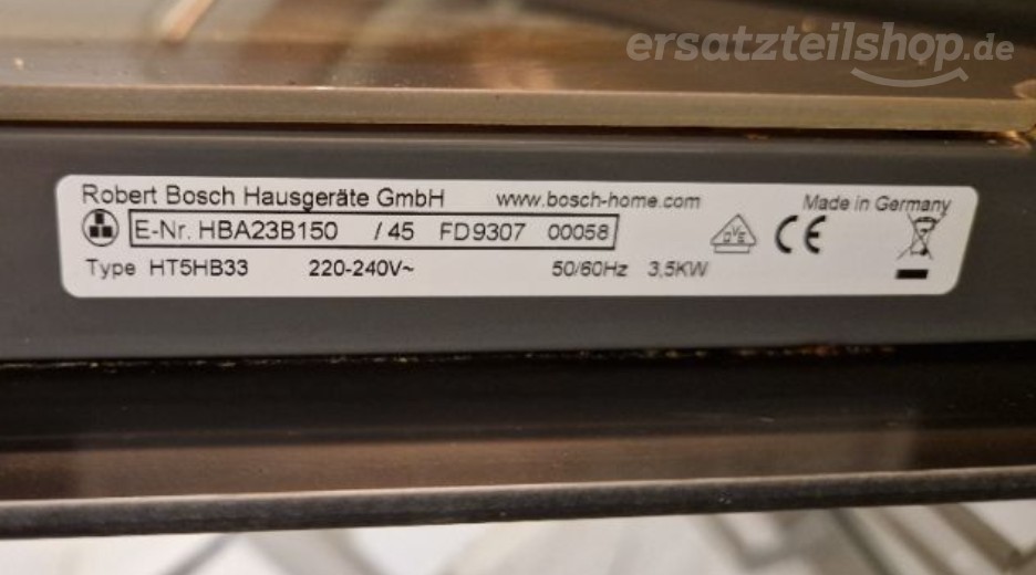Typenschild Bosch HBA23B150/45