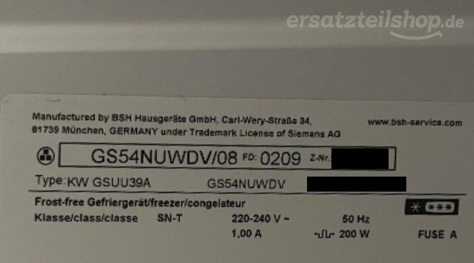 Typenschild Siemens GS54NUWDV/08