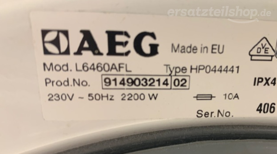 Typenschild AEG L6460AFL 91490321402