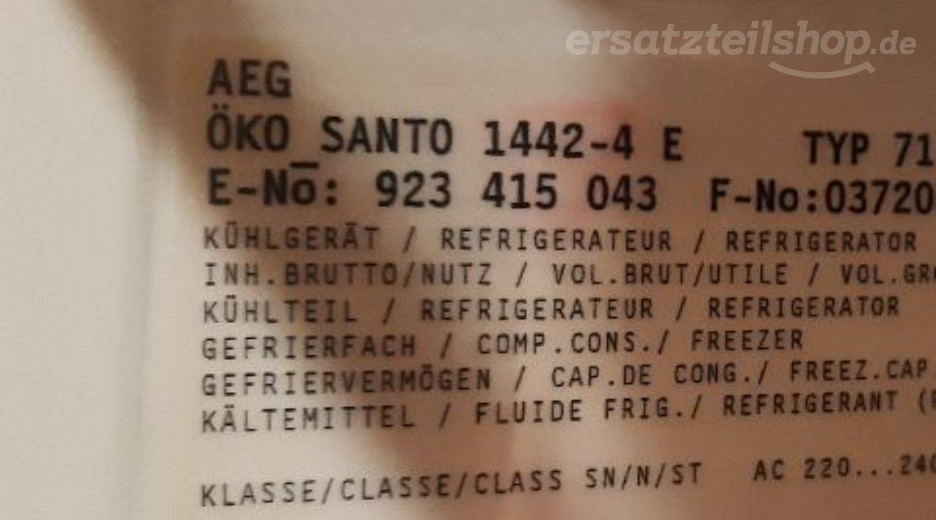 Typenschild AEG S1442-4 E 92341504300