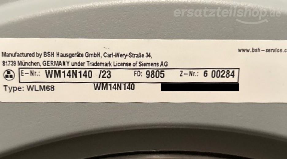 Typenschild Siemens WM14N140/23