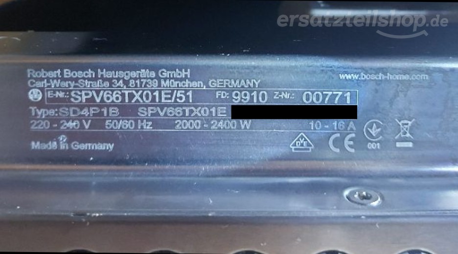 Typenschild Bosch SPV66TX01E/51
