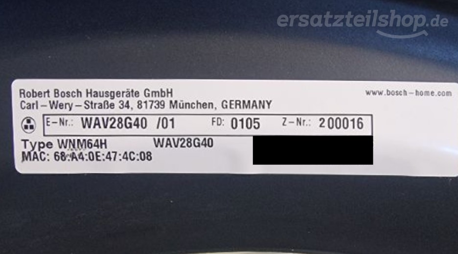 Typenschild Bosch WAV28G40/01
