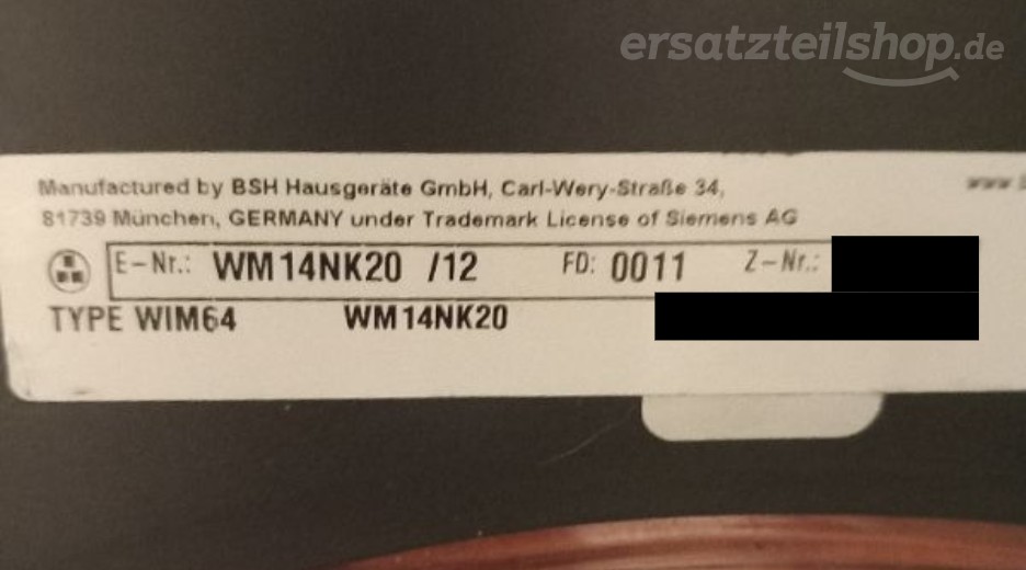 Typenschild Siemens WM14NK20/12