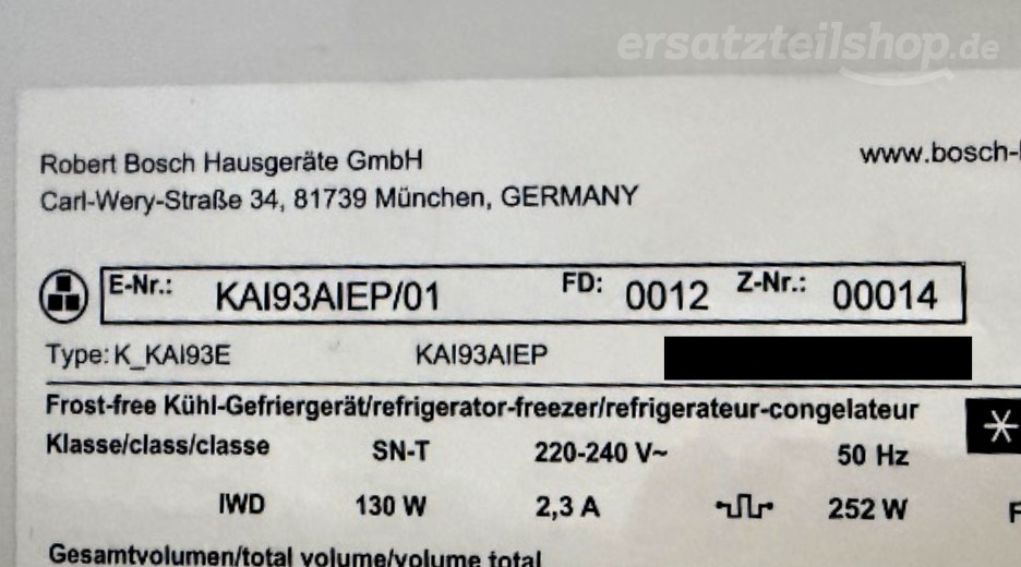 Typenschild Bosch D5654 SOF FS EU   -Stainless KAI93AIEP/01