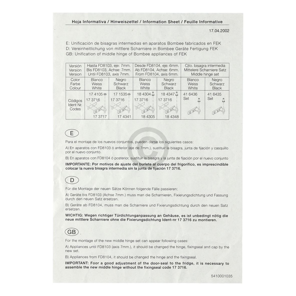 Türlager Bosch 00416436 für Kühlschrank