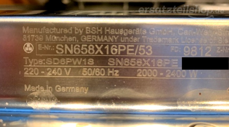 Typenschild Siemens SN658X16PE/53