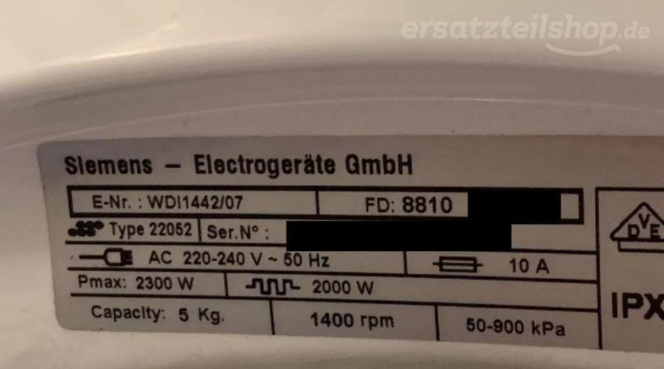 Typenschild Siemens WDI1442/07