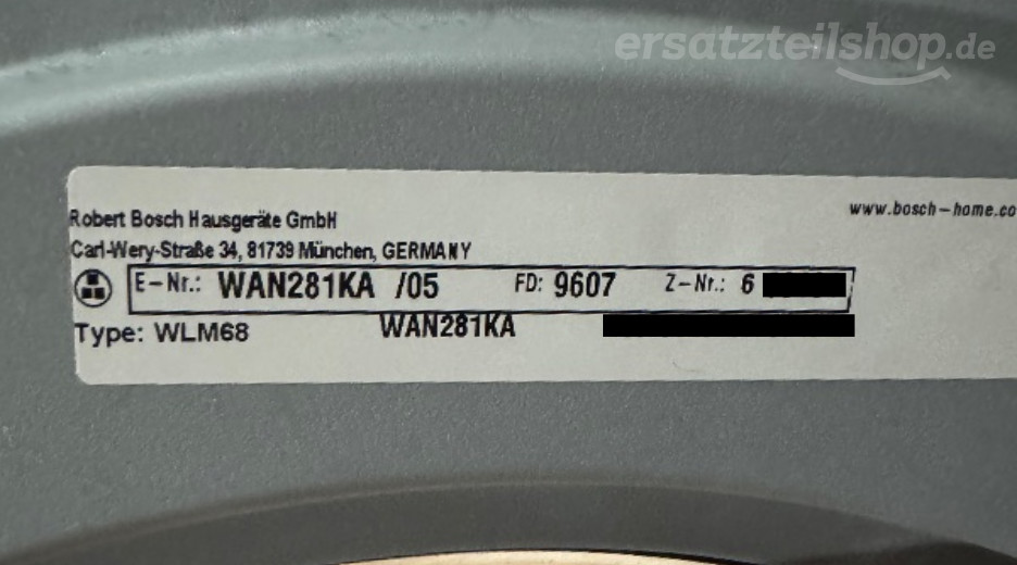 Typenschild Bosch WAN281KA/05