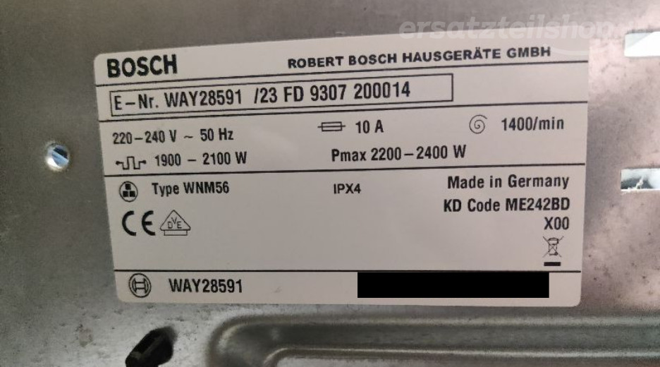 Typenschild Bosch WAY28591/23