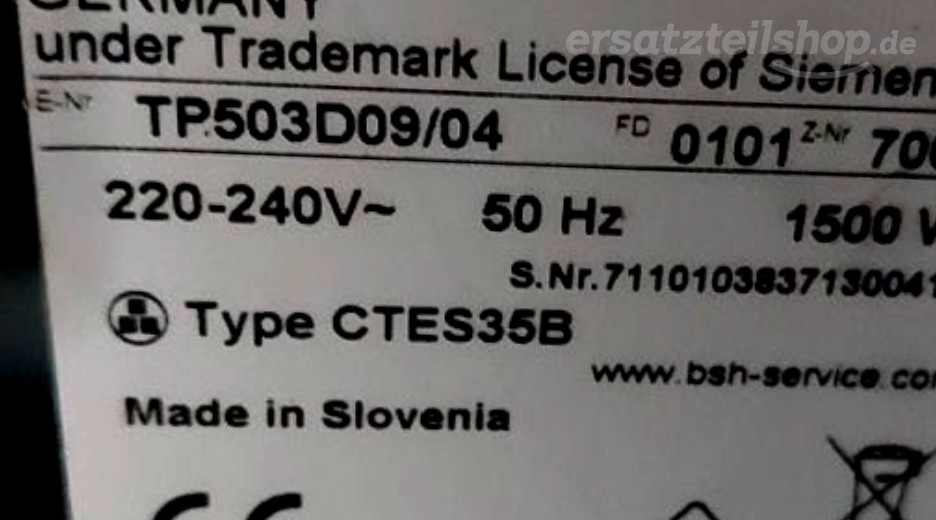 Typenschild Siemens  TP503D09/04