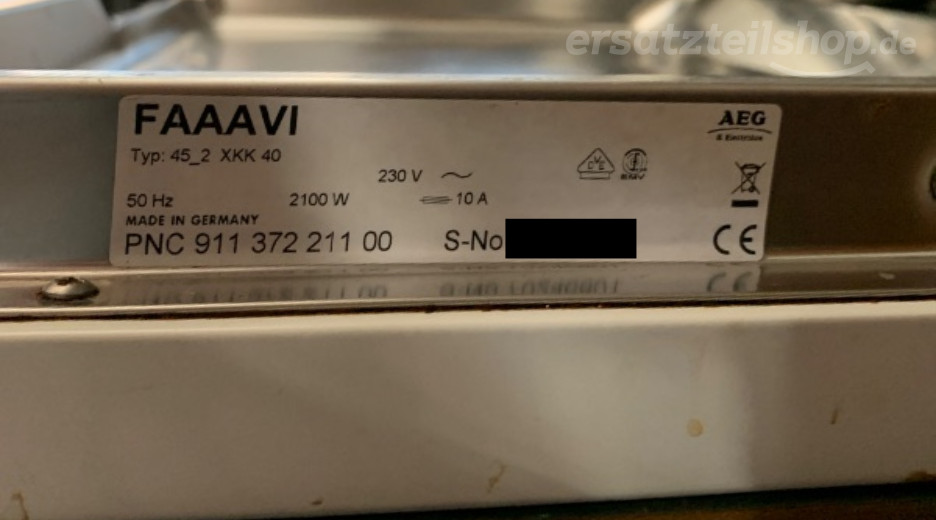 Typenschild AEG FAVAAAVI 91137221100