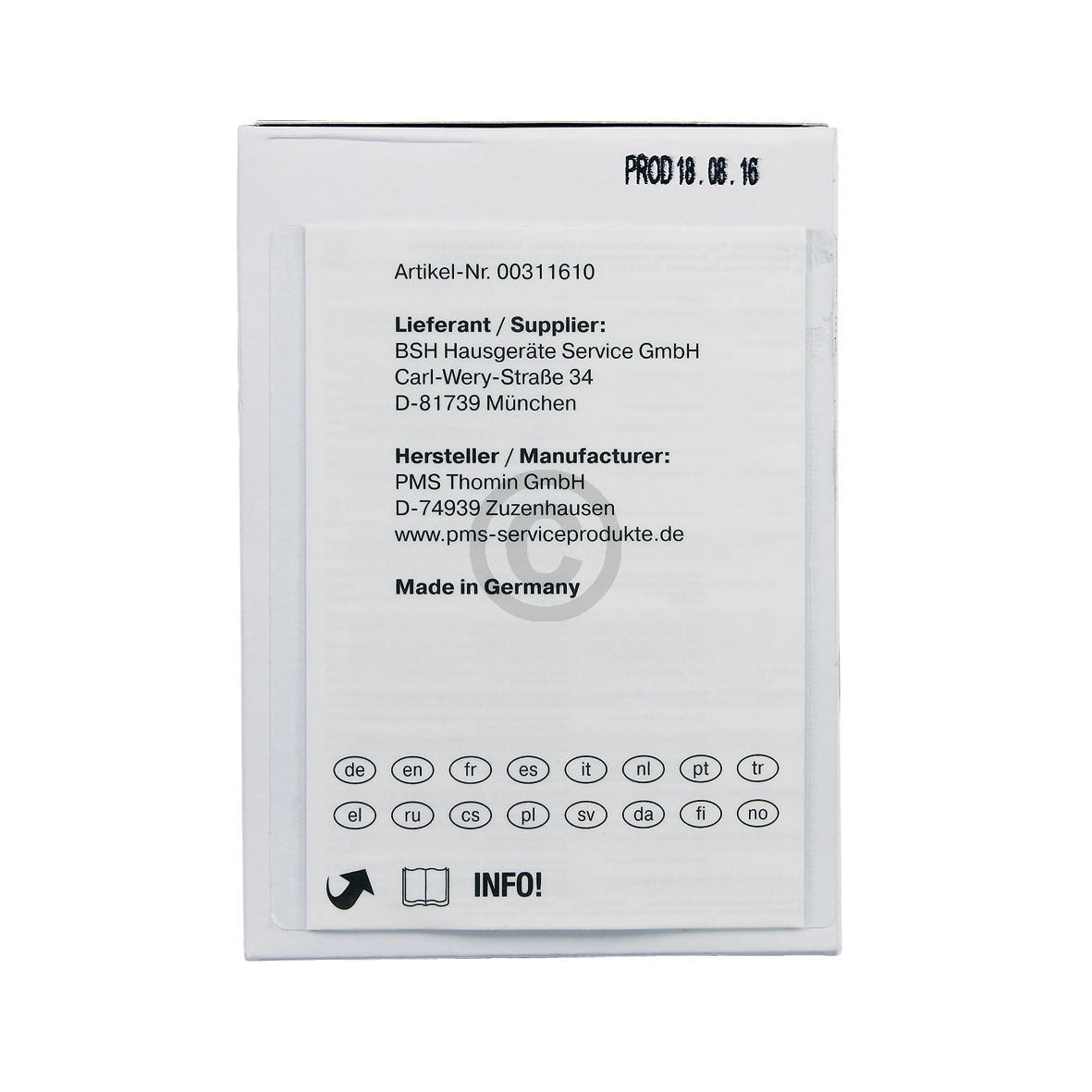 Waschmaschinenreiniger BOSCH SIEMENS 00311926 für eine Anwendung 200g