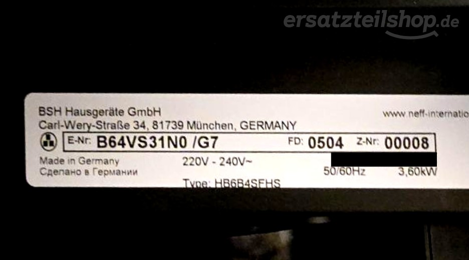 Typenschild Neff B64VS31N0/G7