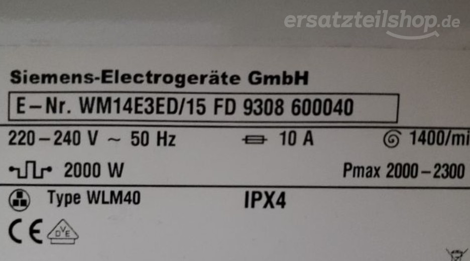 Typenschild Siemens  WM14E3ED/15