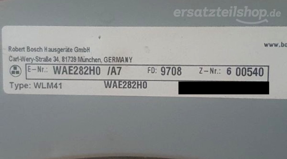 Typenschild Bosch WAE282H0/A7