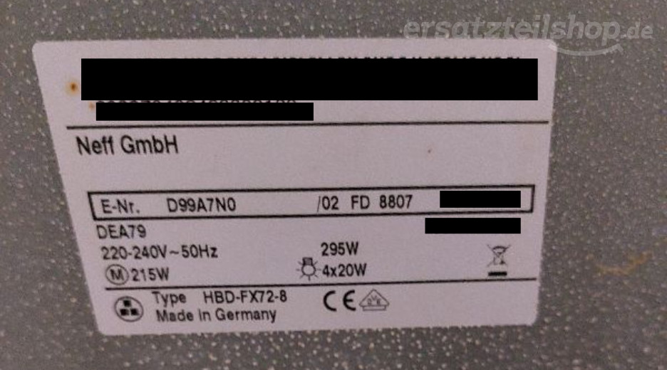 Typenschild Neff D99A7N0/02